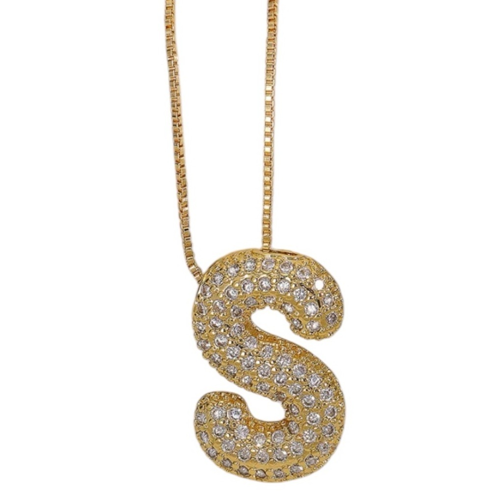 GOLD BOX CHAIN  “S” Necklace Stainless Steel 18K Gold Plated Pendant